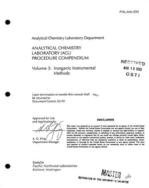 Analytical Chemistry Laboratory (ACL) procedure compendium. Volume 3, Inorganic instrumental methods