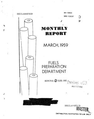 Fuels Preparation Department monthly report, March 1959