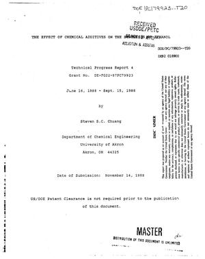The Effect of Chemical Additives on the Synthesis of Ethanol. Technical Progress Report No. 4, June 16, 1988--September 15, 1988