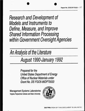 Research and development of models and instruments to define, measure, and improve shared information processing with government oversight agencies. An analysis of the literature, August 1990--January 1992