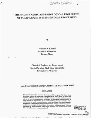 Thermodynamic and rheological properties of solid-liquid systems in coal processing