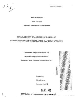 Establishment of a viable population of red-cockaded woodpeckers at the Savannah River Site. Annual report, FY1992