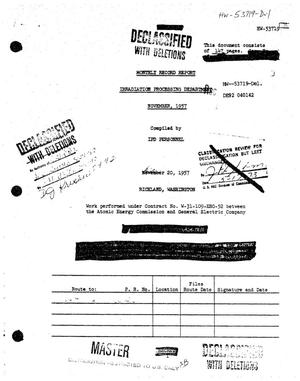 Irradiation Processing Department monthly record report, November 1957