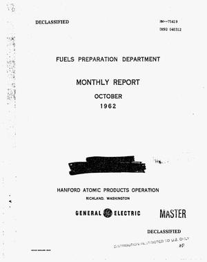 Fuel Preparation Department Monthly Report, October 1962