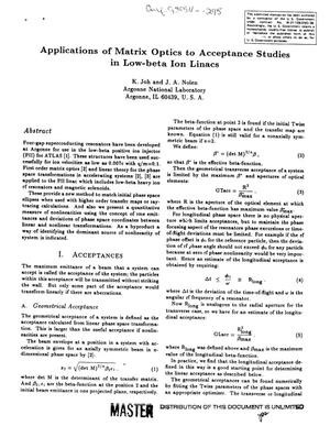 Applications of matrix optics to acceptance studies in low-beta ion linacs