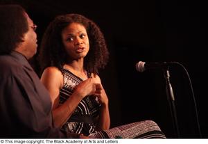 [Kimberly Elise chatting with Curtis King]