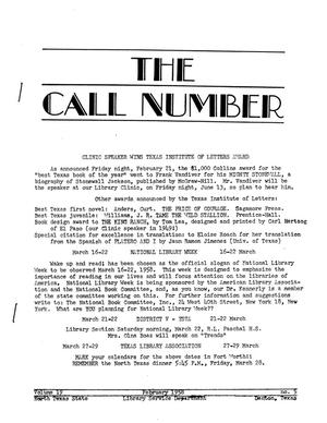 The Call Number, Volume 19, Number 5, February 1958