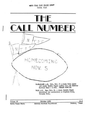 The Call Number, Volume 22, Number 1, October 1960
