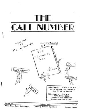Primary view of object titled 'The Call Number, Volume 23, Number 1, October 1961'.