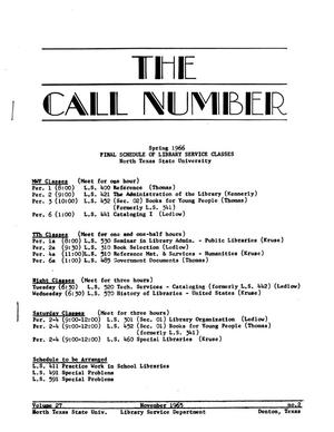 The Call Number, Volume 27, Number 2, November 1965