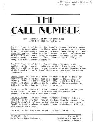 The Call Number, Volume 39, Number 1, Winter 1977