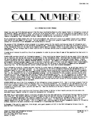 Call Number, Volume 46, Number 1, Fall 1985
