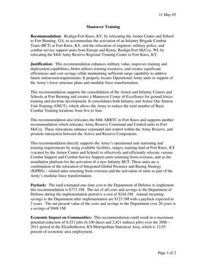 BRAC 2005 DoD Report, Army Justification Book (Ft. Hood, TX) Candidate Recommendation