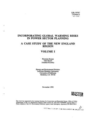 Incorporating global warming risks in power sector planning: A case study of the New England region. Volume 1