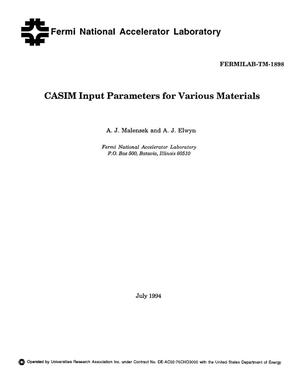 CASIM input parameters for various materials