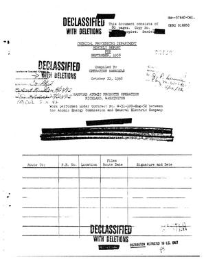 Chemical Processing Department monthly report for September 1958