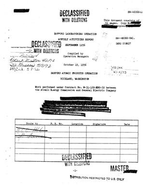 Hanford Laboratories Operation monthly activities report, September 1956