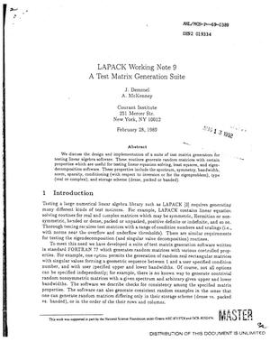 LAPACK Working Note 9: A test matrix generation suite