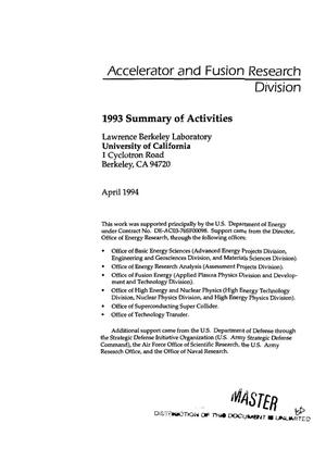 Accelerator & Fusion Research Division: 1993 Summary of activities