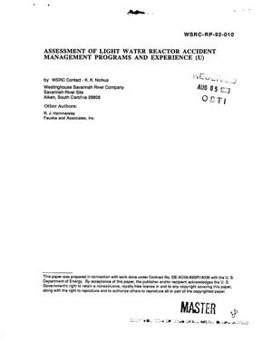 Assessment of light water reactor accident management programs and experience