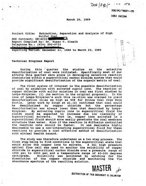 Extraction, separation and analysis of high sulfur coal. [Technical progress report], December 21, 1988--March 20, 1989