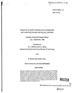 Proof of concept testing of an integrated dry injection system for SO{sub x}/NO{sub x} control. Quarterly technical progress report, July--September 1990