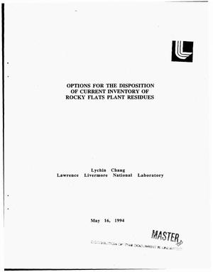 Options for the disposition of current inventory of Rocky Flats Plant residues