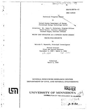 Molten iron oxysulfide as a superior sulfur sorbent. Technical progress report, September 1, 1989--March 1, 1990