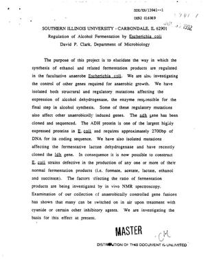 Regulation of alcohol fermentation by Escherichia coli. Progress report, July 1989--June 1990