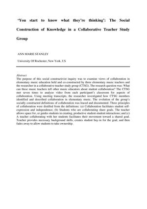 'You start to know what they're thinking': The Social Construction of Knowledge in a Collaborative Teacher Study Group