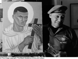 [Photograph of James Thibodeaux and his painting, 2]