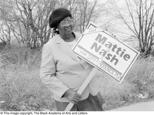 [Photograph of Mattie Nash and her City Council sign]