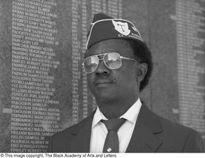 [Willie Parker standing in front of War memorial]