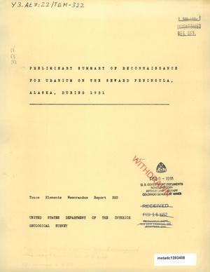 Preliminary summary of reconnaissance for uranium on the Seward Peninsula, Alaska, during 1951