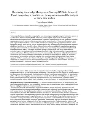 Harnessing Knowledge Management Sharing (Kms) in the Era of Cloud Computing: A New Horizon for Organizations and the Analysis of Some Case Studies