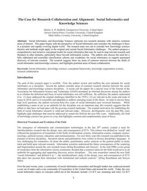The Case for Research Collaboration and Alignment: Social Informatics and Knowledge Sciences