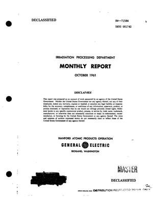 Irradiation Processing Department monthly report, October 1961