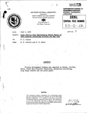 Power Reactor Fuel Reprocessing Status Report of ORNL Chemical Technology Division for May 1959