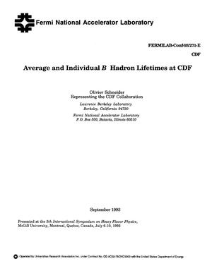 Average and individual B hadron lifetimes at CDF