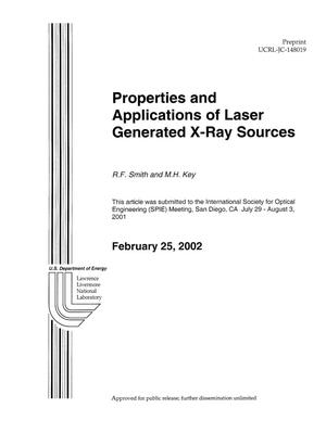 Properties and Applications of Laser Generated X-Ray Sources