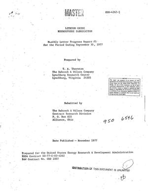 Lithium Oxide Microsphere Fabrication. Monthly Letter Progress Report No. 5 for the Period Ending September 30, 1977