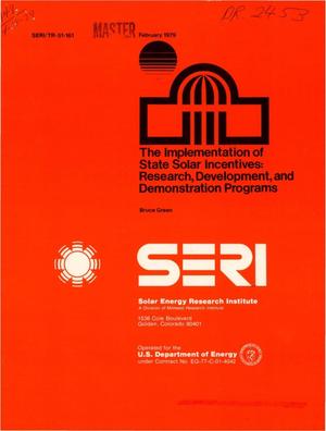 Implementation of State Solar Incentives: Research, Development, and Demonstration Programs.