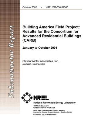 Building America Field Project: Results for the Consortium for Advanced Residential Buildings (CARB), January to October 2001
