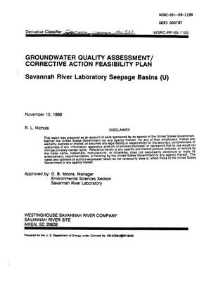 Groundwater quality assessment/corrective action feasibility plan. Savannah River Laboratory Seepage Basins