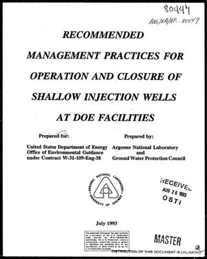 Recommended management practices for operation and closure of shallow injection wells at DOE facilities