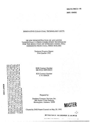 Innovative Clean Coal Technology (ICCT): 180 MW demonstration of advanced tangentially-fired combustion techniques for the reduction of nitrogen oxide (NO{sub x}) emissions from coal-fired boilers. Technical progress report, first quarter 1992