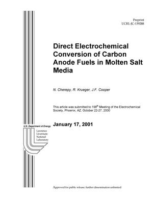 Direct electrochemical conversion of carbon anode fuels in molton salt media