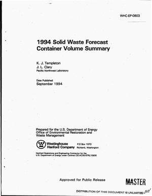 1994 Solid waste forecast container volume summary