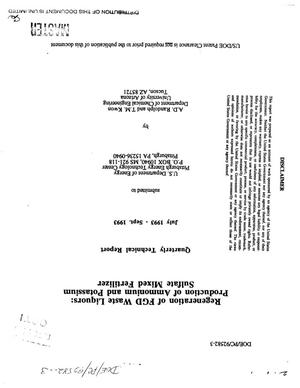 Regeneration of FGD waste liquors: Production of ammonium and potassium sulfate mixed fertilizer. Quarterly technical report, July 1993--September 1993