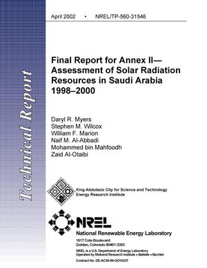 Final Report for Annex II--Assessment of Solar Radiation Resources In Saudi Arabia, 1998-2000